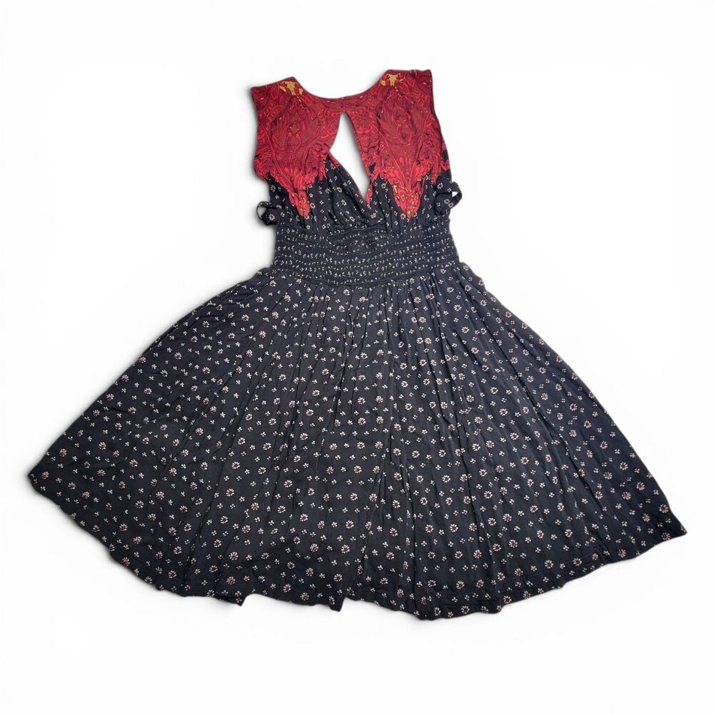 Free People Walking Through My Dreams Mini Dress Women's M Boho Smocked Cutout